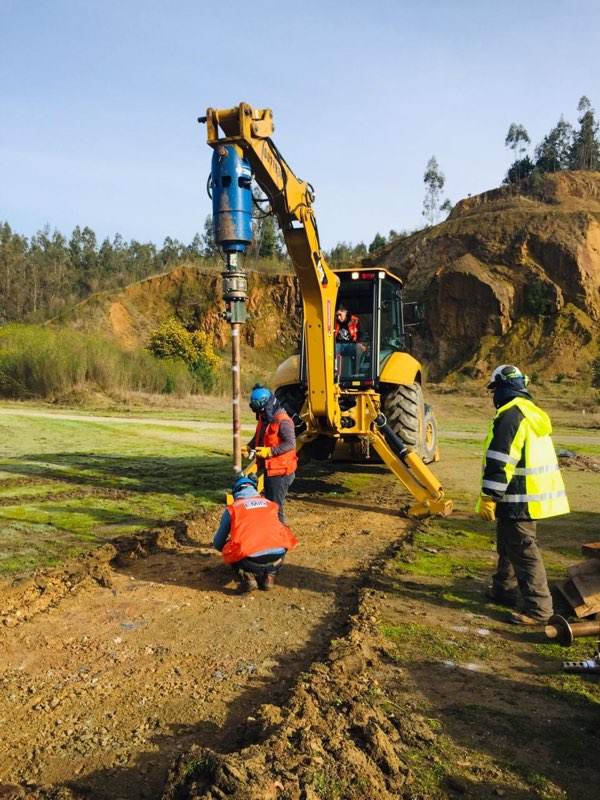 Helical test pile driven with hydraulic equipment for a Chile powerline project