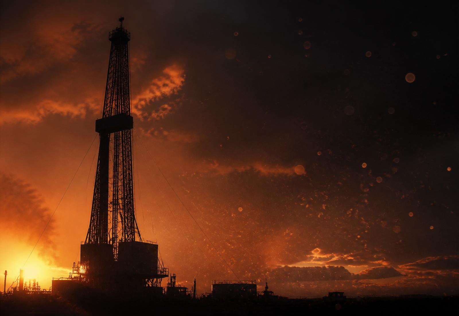 Drilling rig at dusk